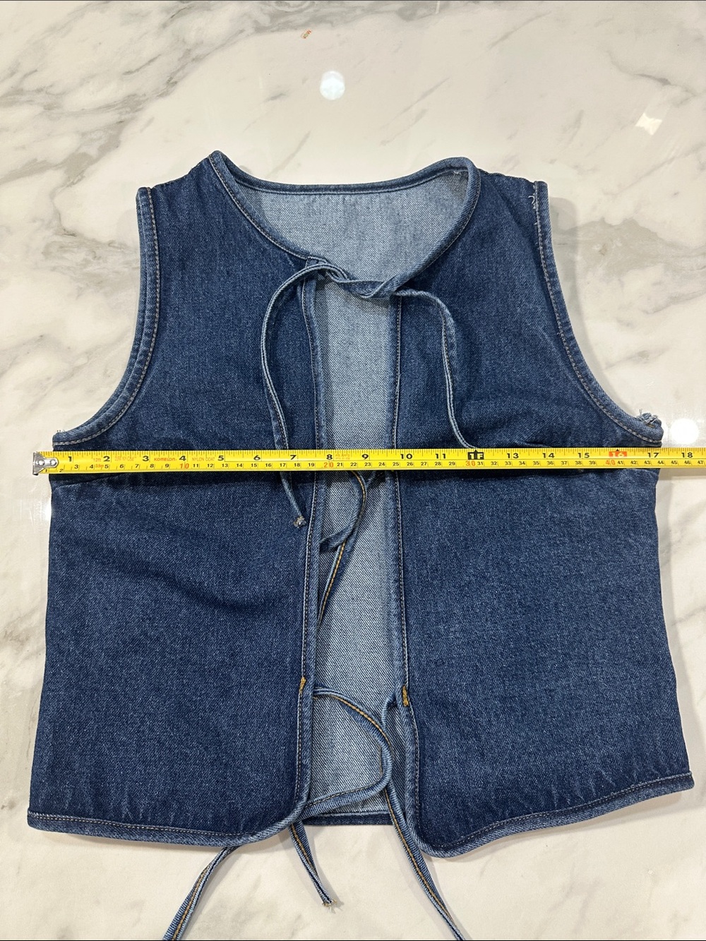 Cottagecore Feminine Sleeveless Jean Denim Tie-Front Vest in Dark Blue Sz Small - Picture 5 of 6